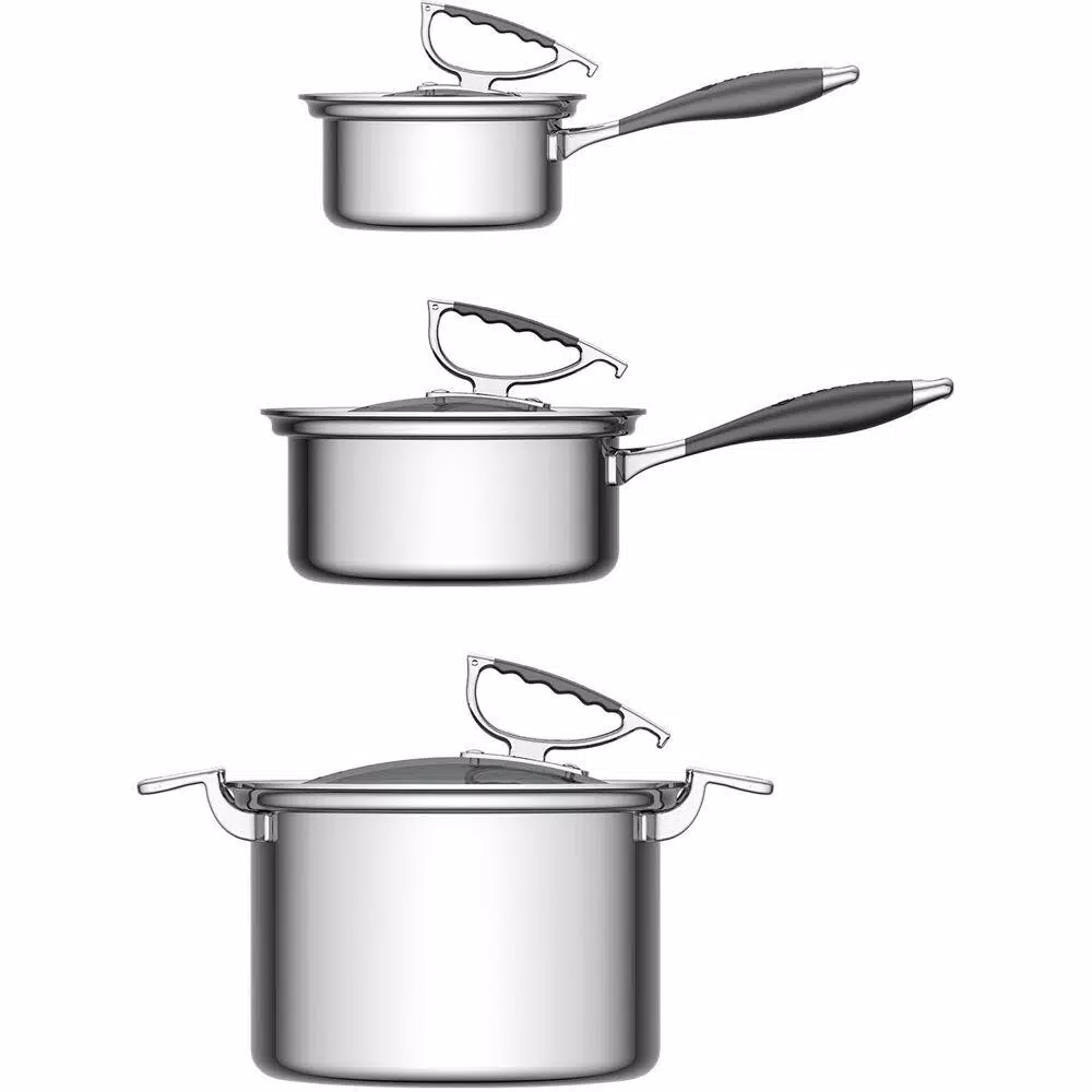 CookCraft by Candace 6-Piece Tri-Ply Stainless Steel Cookware Set with Patented Latch Lids