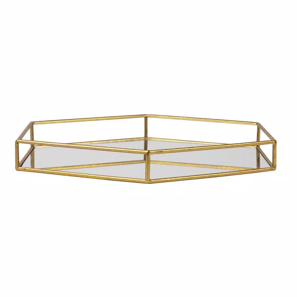 Kate and Laurel Felicia Gold Decorative Hexagon Mirrored Metal Tray