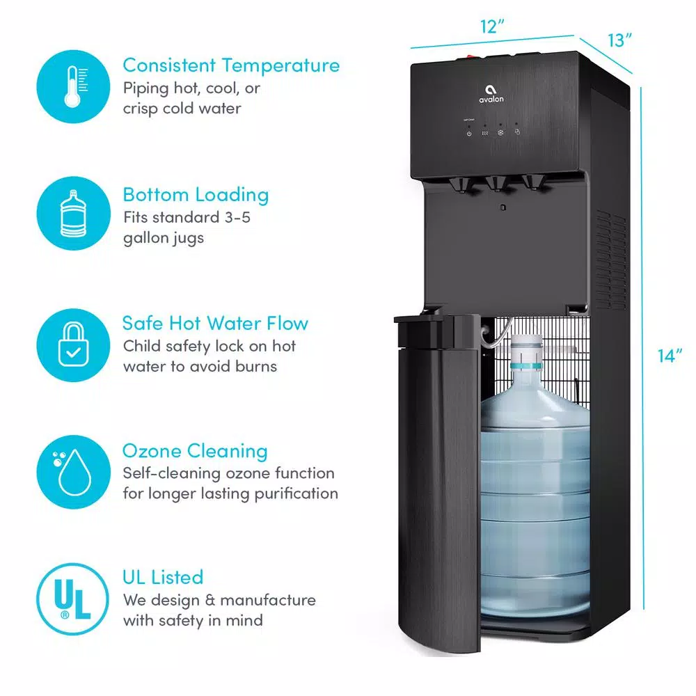 Avalon Self-Cleaning Bottom Loading Water Cooler - Black Stainless Steel, 3 Temperatures
