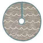 VHC Brands Sanbourne 21 in. Creme White Coastal Christmas Mini Tree Skirt with Turquoise Chambray Trim thumbnail 1