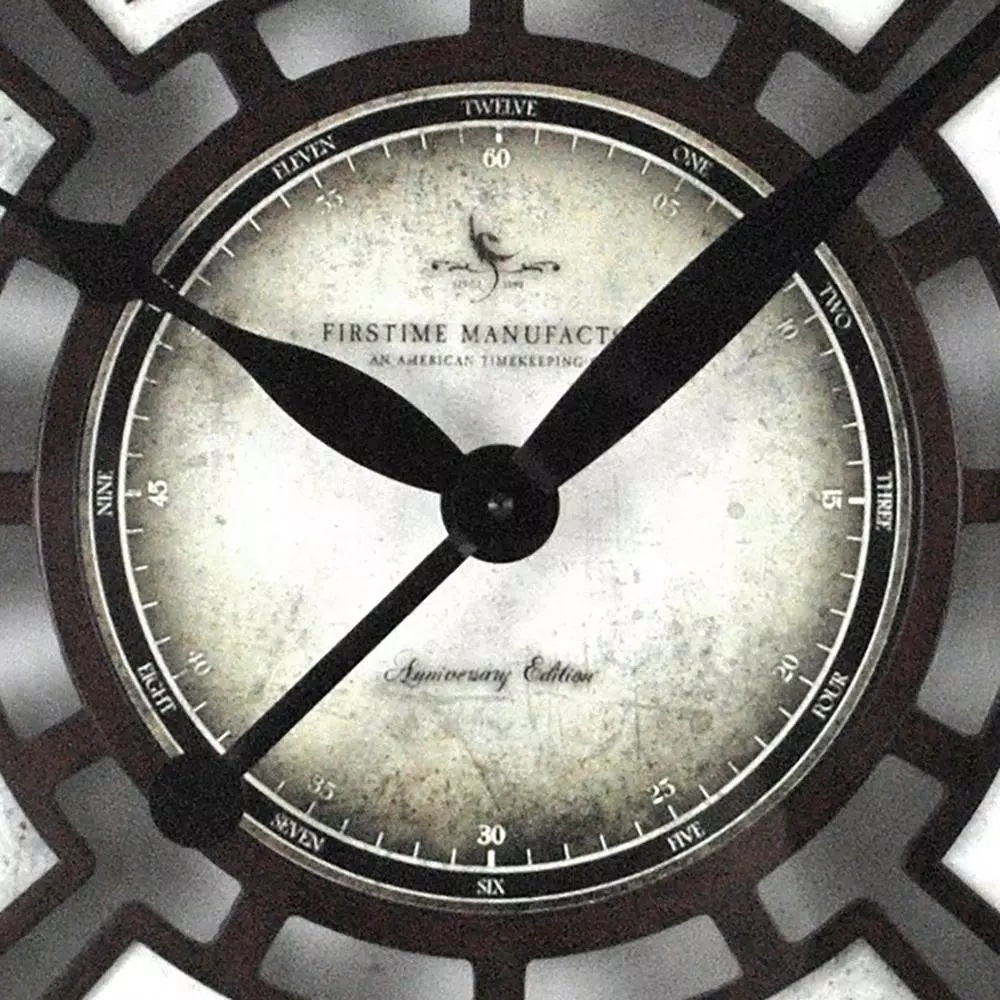 FirsTime Majestic 29 in. Round Hollow Wall Clock, Aged Espresso Brown