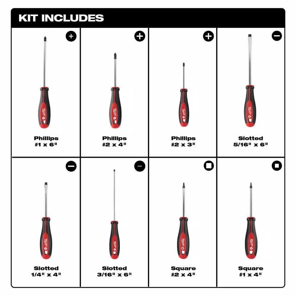 Milwaukee 8-Piece Screwdriver Set with Magnetic Hardened Tips