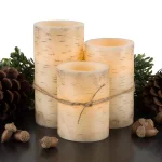 Lavish Home Cream Flameless Birch Bark Pillar Candle Set with Remote thumbnail 4