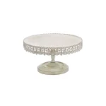 LITTON LANE 16 in. Round Whitewashed and Rust Brown Iron Cake Stand with Floral Bunting Overhang thumbnail 1