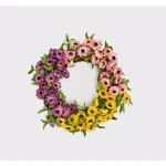 Worth Imports 20 in. Mixed Daisy Silk Flower Wreath - Pink, Purple, and Yellow thumbnail 1
