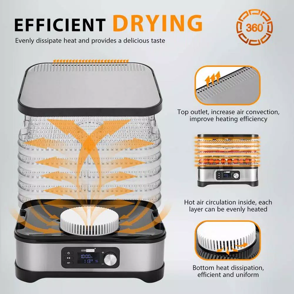 VIVOHOME 5-Tray Stainless Steel Food Dehydrator with Digital Timer and Temperature Control