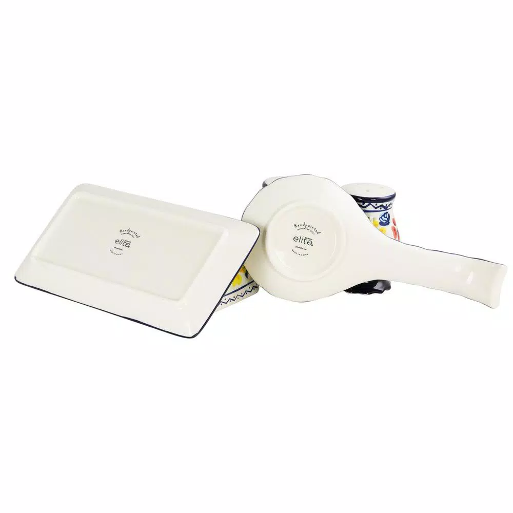 Gibson Elite Luxembourg 4-Piece Hand Painted Stoneware Serving Set