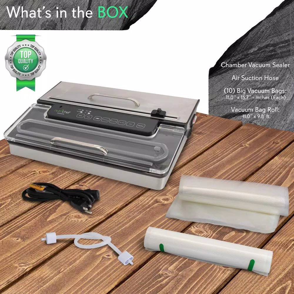 NutriChef Kitchen Pro Stainless Steel Food Vacuum Sealer System with Vacuum Bags and Roll