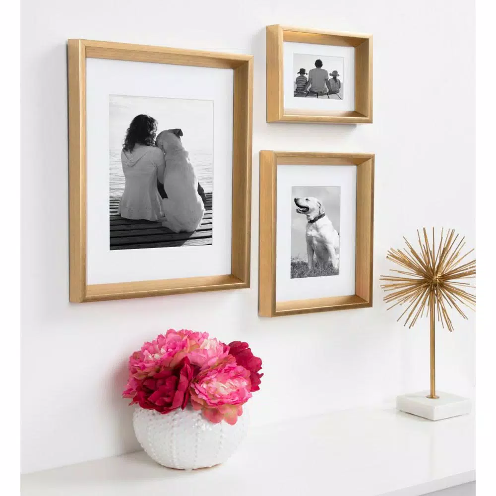 Kate and Laurel Calter Gold Picture Frame Set of 4, 11 x 14 in. Modern Gallery Wall Frames with 8 x 10 in. Mat