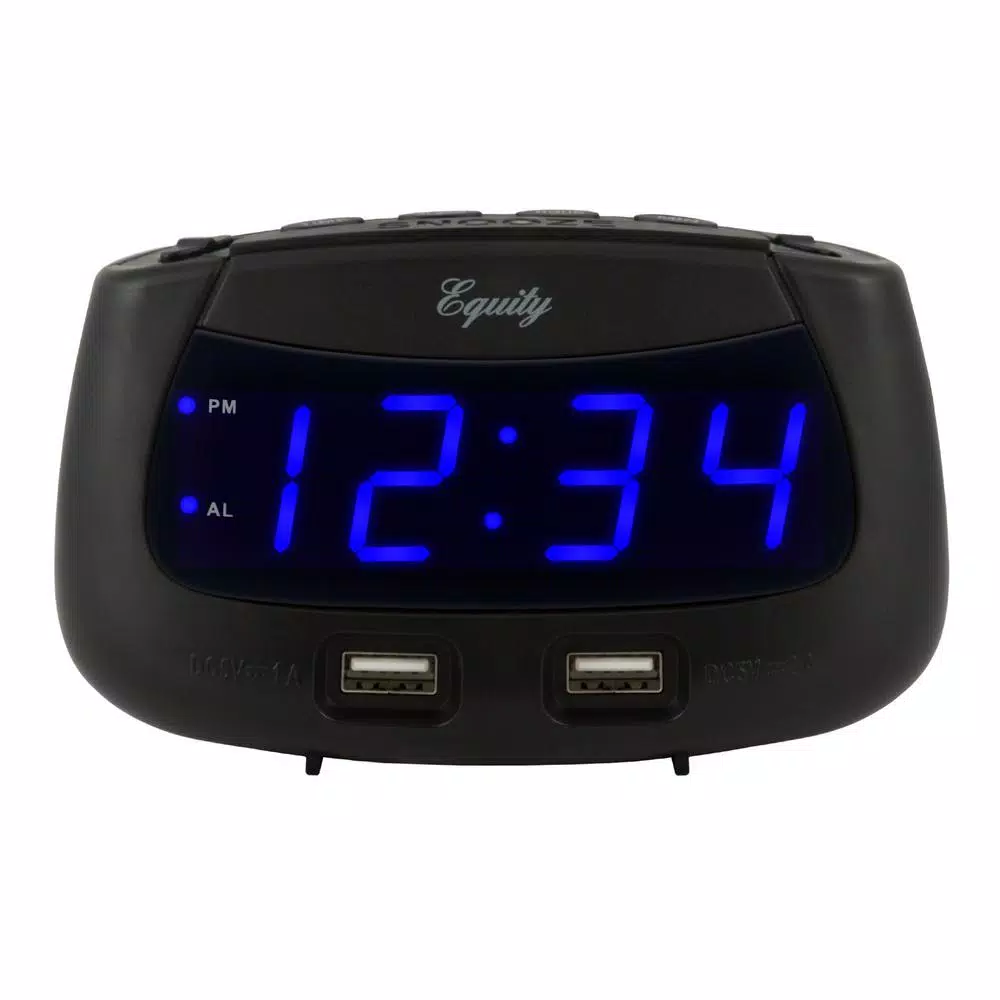 Equity by La Crosse Blue LED Dual USB Digital Alarm Clock with Adjustable Dimmer