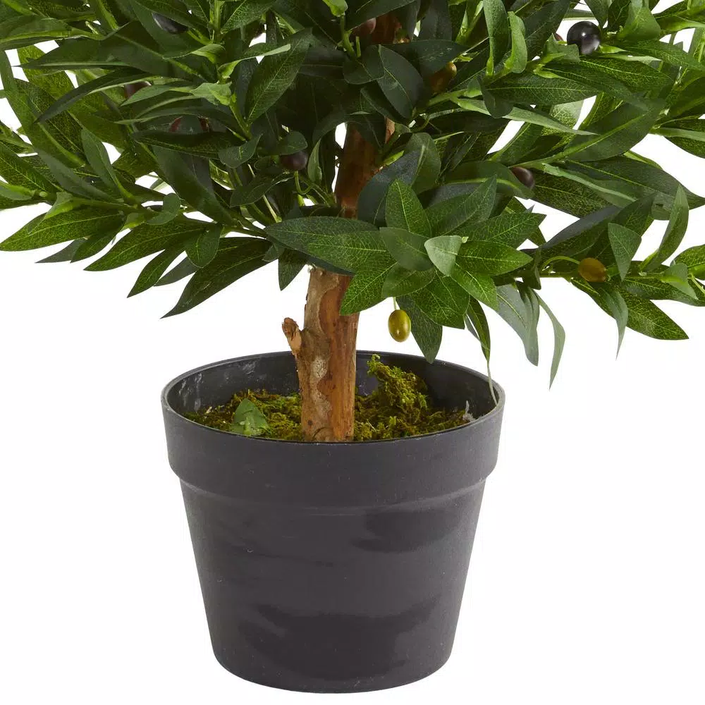 Nearly Natural 35 in. Artificial Olive Cone Topiary Tree with UV-Resistant Green Foliage, Indoor/Outdoor