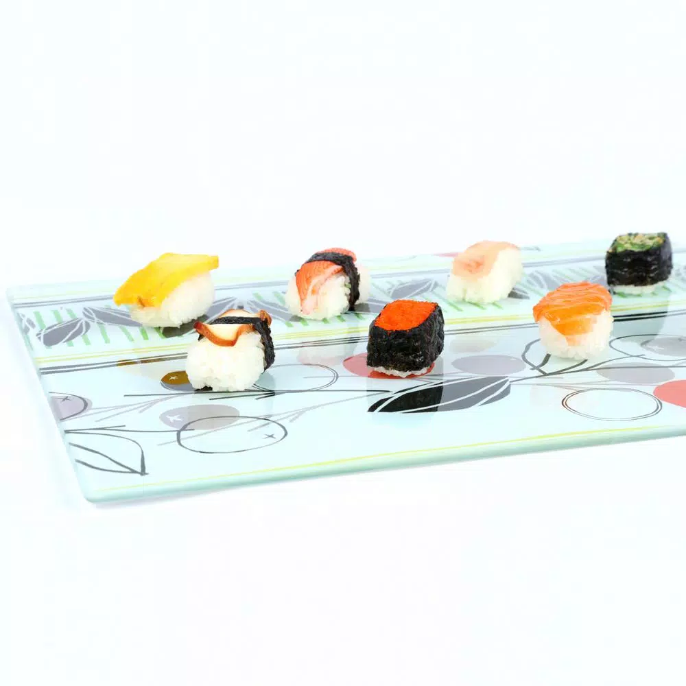 Creative Home Tempered Glass Cutting and Serving Board with Flower Pattern, 11.75 x 15 in.