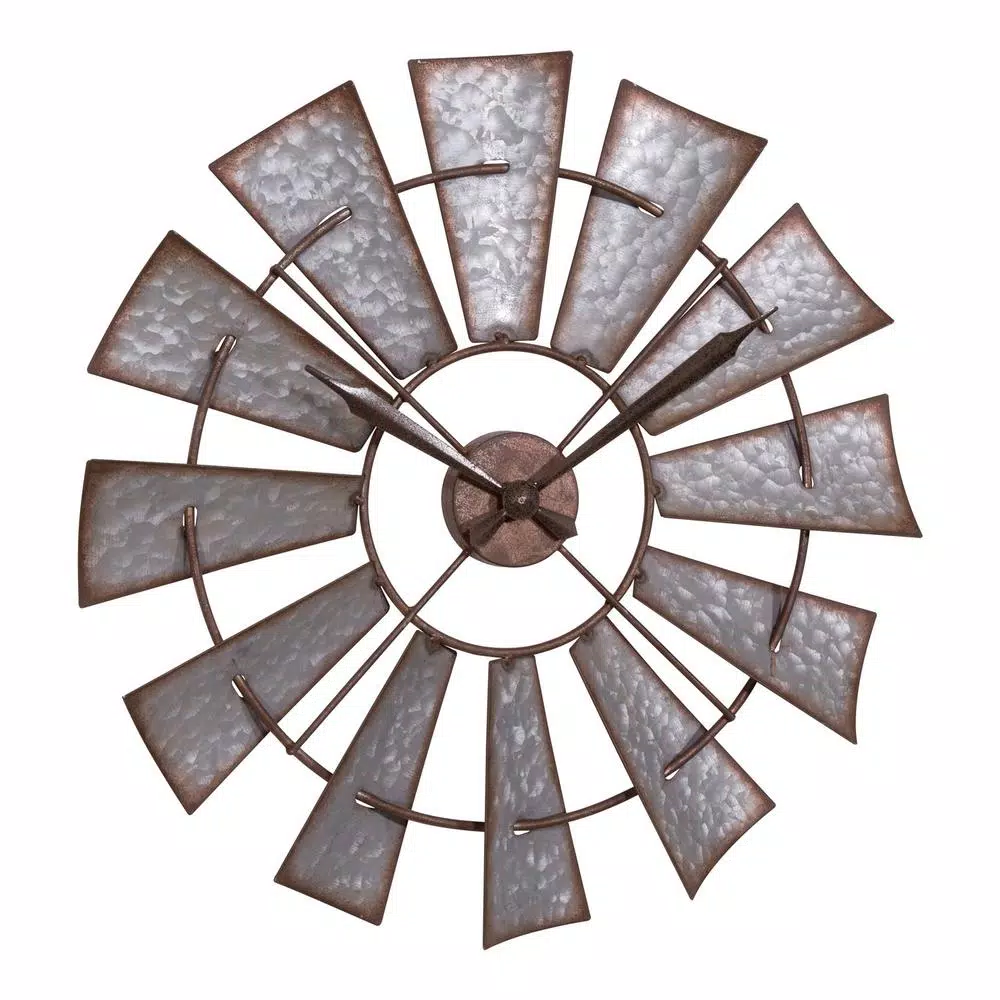 La Crosse Clock 22 in. Metal Windmill Quartz Wall Clock - Rustic Farmhouse Decor