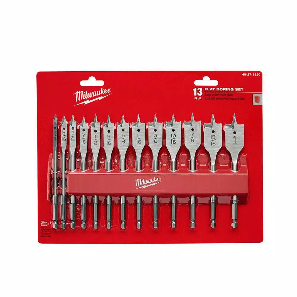 Milwaukee 13-Piece High Speed Wood Spade Bit Set, Heat-Treated Carbon Steel