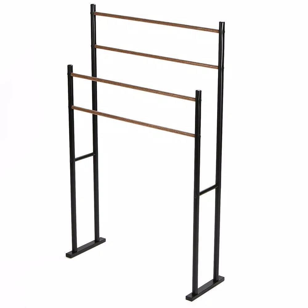Mind Reader Black 2-Tier Freestanding Towel Rack with 4 Bars