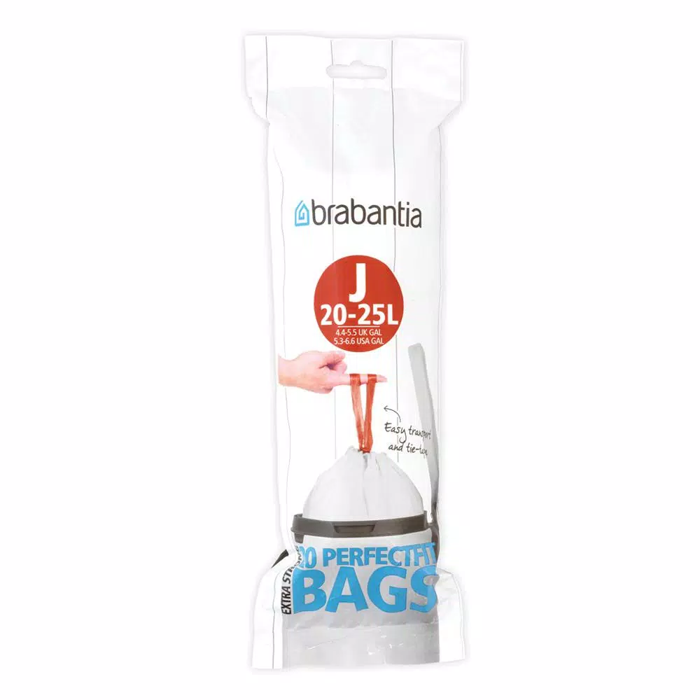 Brabantia Code J Trash Can Liners, 5.3 - 6.6 Gal (20-25 L), 240 Count (12 Packs of 20)