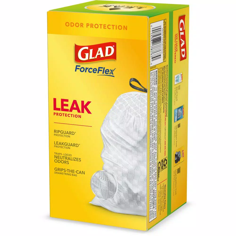 Glad ForceFlex 13 Gallon Tall Kitchen Trash Bags with Clorox Antimicrobial Protection, Clean Citrus, 40-Count