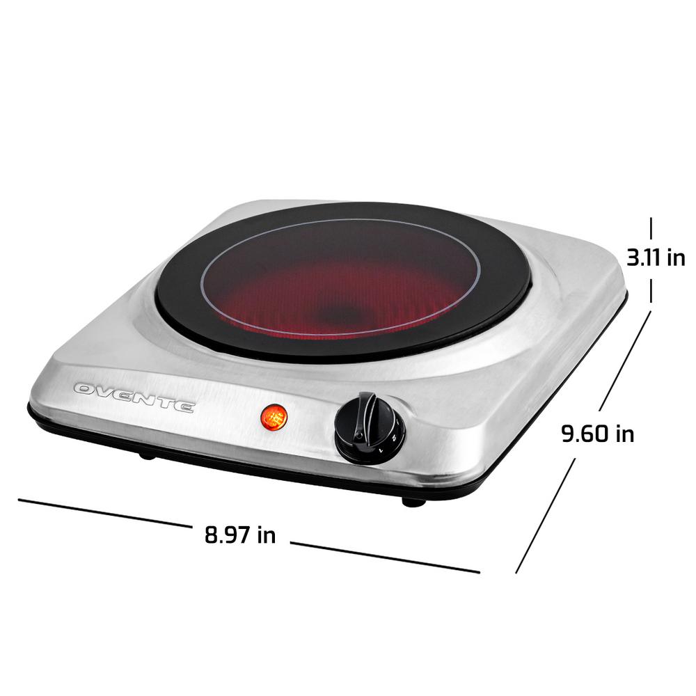 Ovente 1000W Single Hot Plate Electric Infrared Glass Cooktop Burner, 7 in., Silver