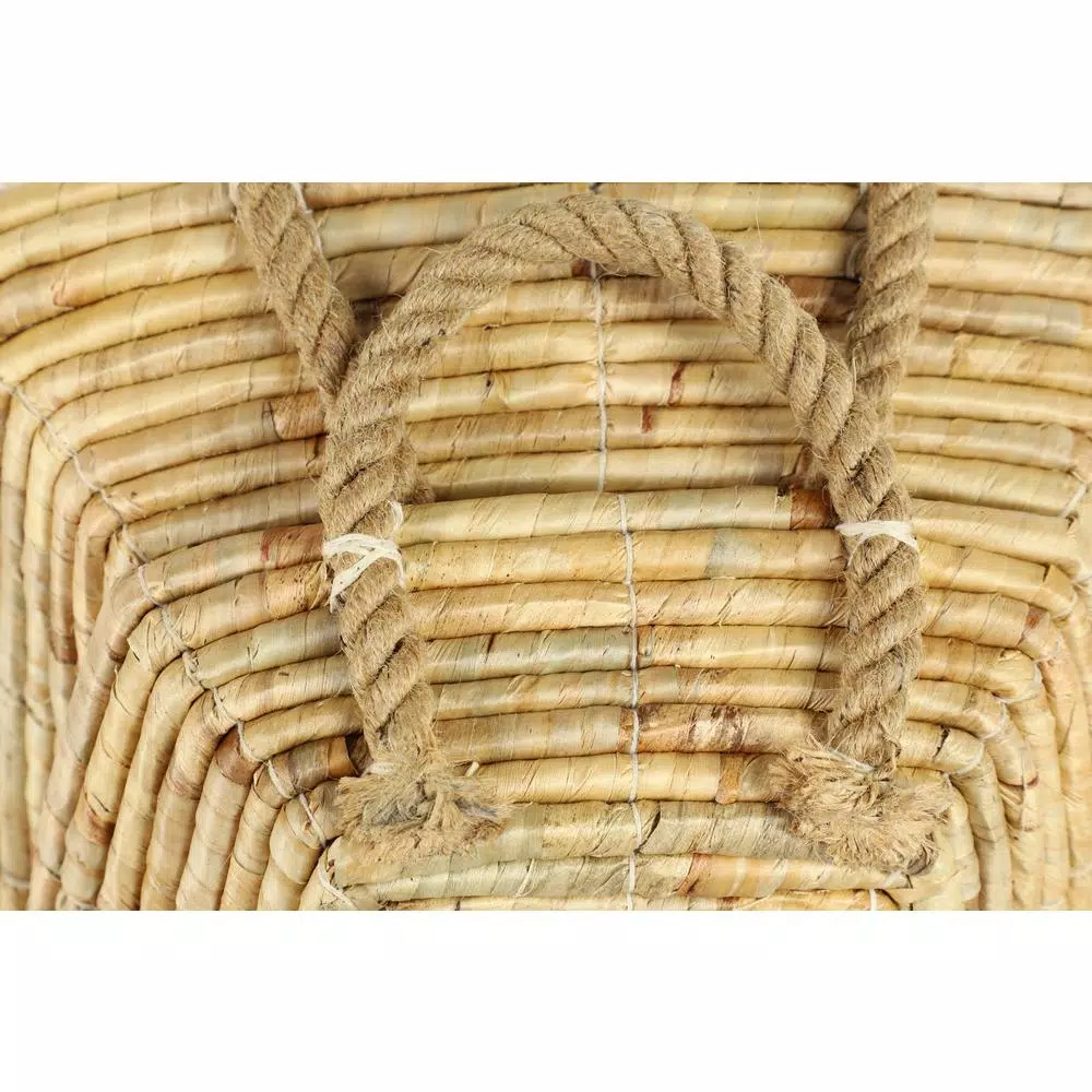 LITTON LANE Soft Gray Water Hyacinth and Seagrass Wicker Decorative Tray Set of 3 with Handles