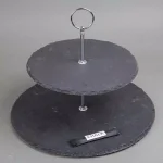 Creative Home 2-Tier Natural Black Slate Cake Stand with Zinc Alloy Handles - 12 inch Round Dessert Serving Tray thumbnail 3