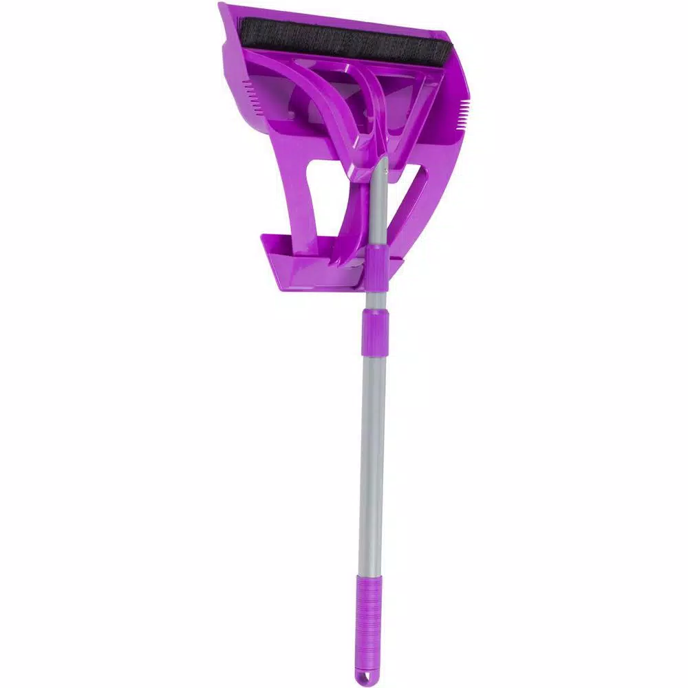 WISP 3-Piece Broom and Dustpan Set with Telescoping Handle and Bristle Seal Technology - Purple
