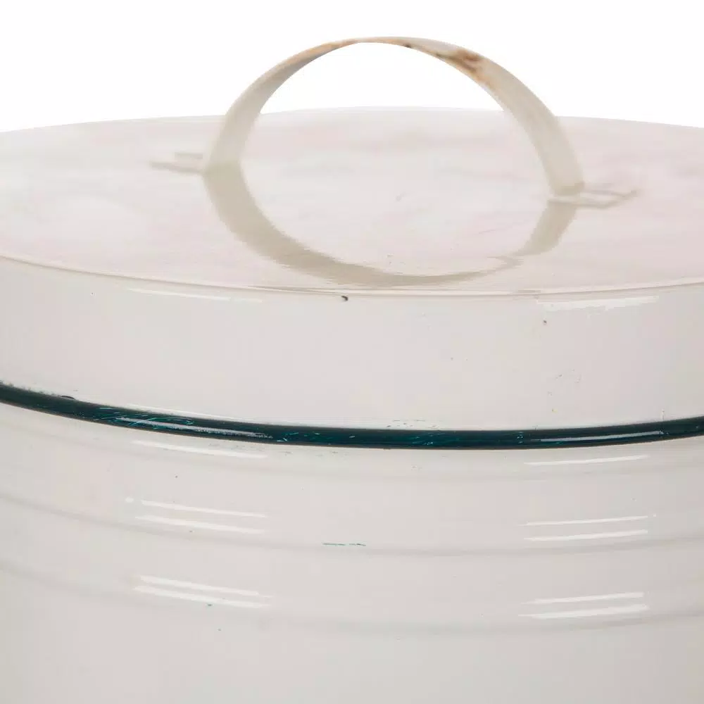 Glitzhome 13 in. Farmhouse Enamel Metal Canister with Wire Handle and Distressed Finish