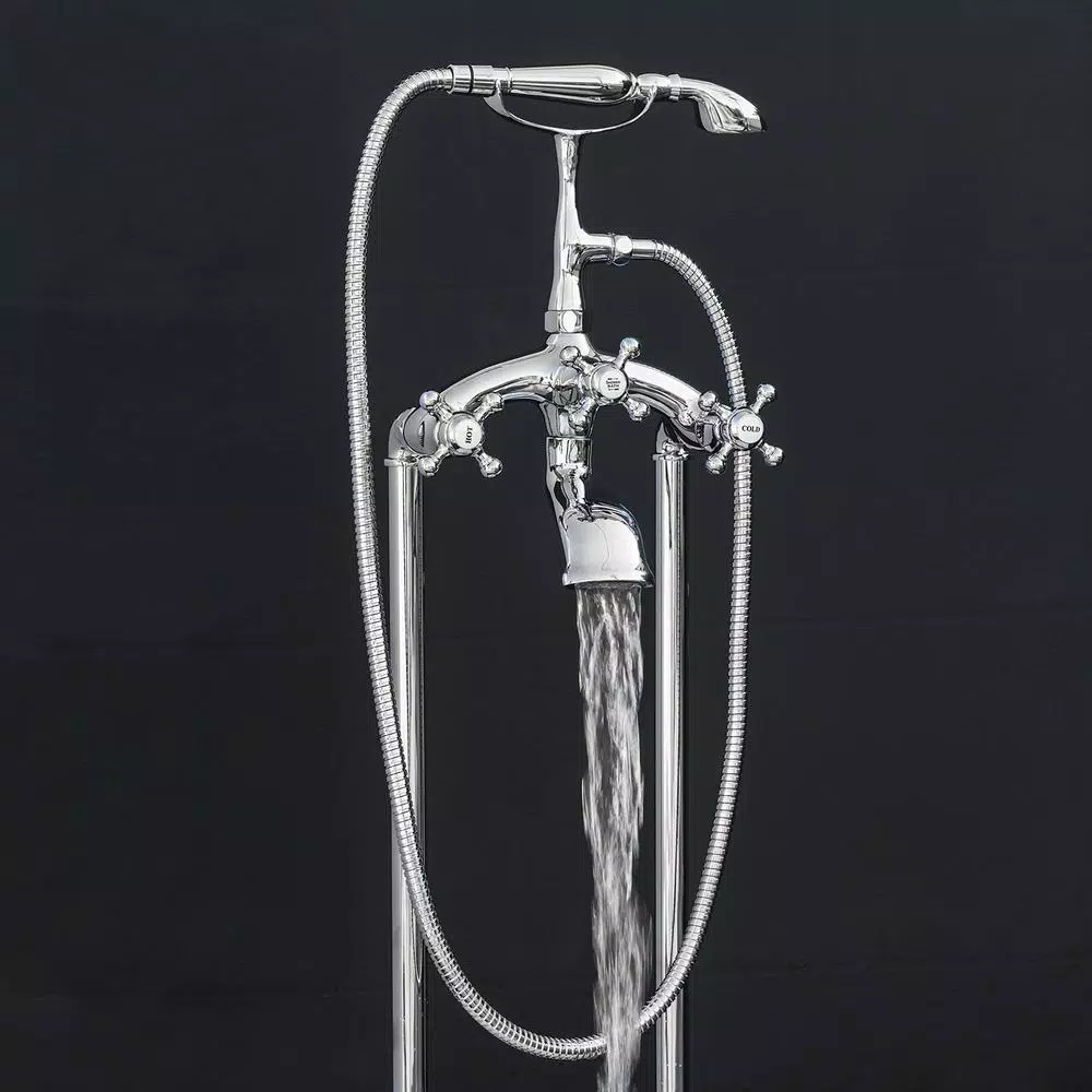 AKDY 3-Handle Freestanding Claw Foot Tub Filler with Telephone Hand Shower, Chrome