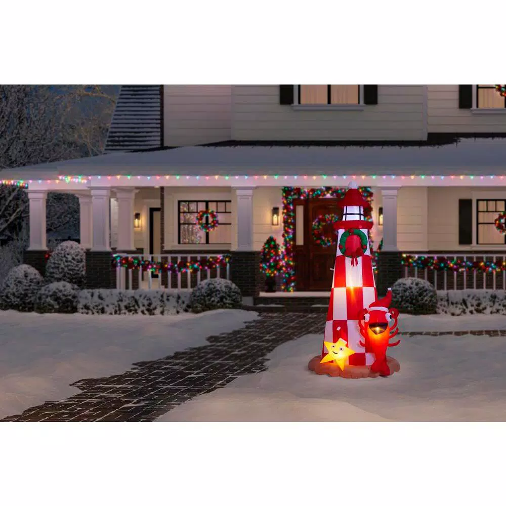 Home Accents Holiday 7.5 ft. Inflatable Lighthouse Scene with Starfish and Lobster Christmas Decoration