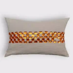 Unbranded Opulence Beige and Orange Geometric Woven Cotton Throw Pillow with Down Alternative Insert thumbnail 1