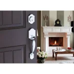 Copper Creek Modern Polished Stainless Steel Front Door Handleset with Left-Hand Scandinavian Lever Trim thumbnail 5