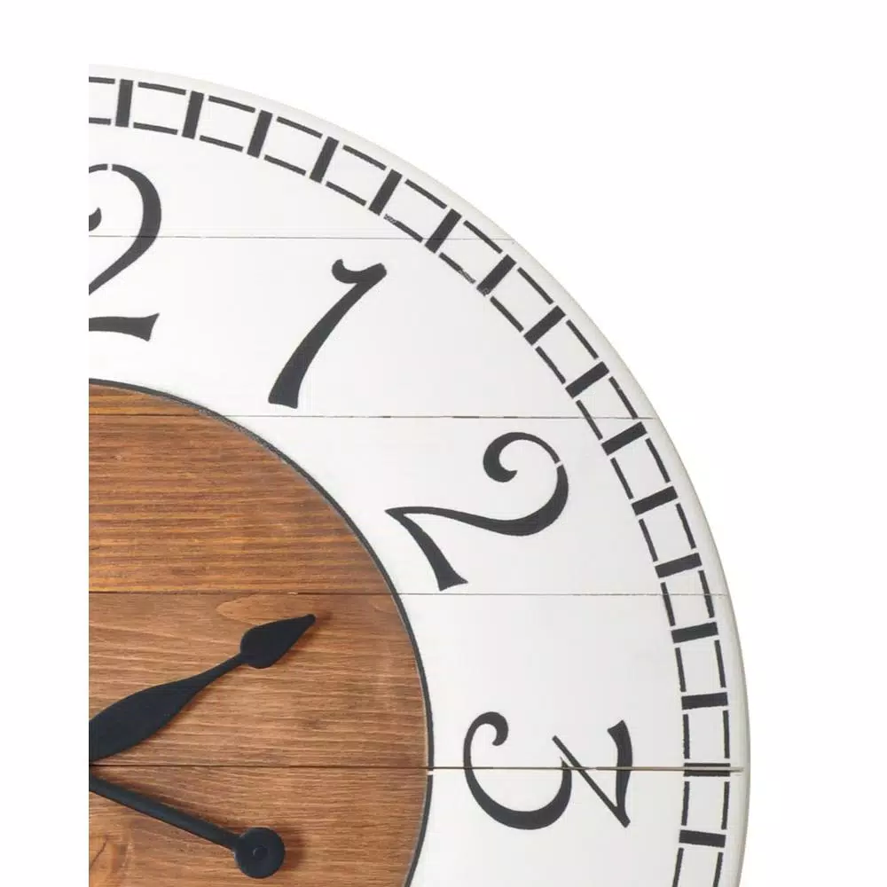 BrandtWorks Oversized Antique White Farmhouse Wall Clock - Distressed Wood Slat Design
