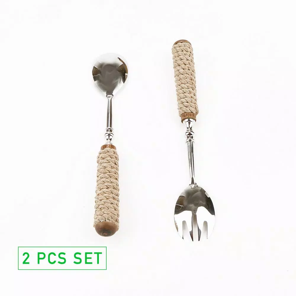 Mind Reader Silver Stainless Steel Rope Design Salad Serving Set - 2-Piece Spoon and Fork Utensil Set