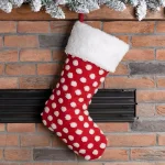 Glitzhome 21 in. Red and White Polka Dot Fabric Pompom Christmas Stocking thumbnail 6