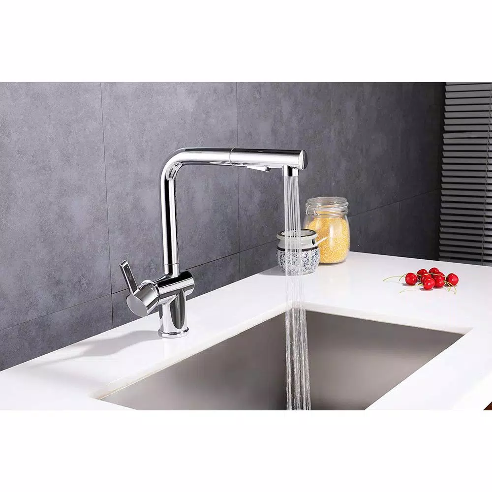 Vanity Art Brushed Nickel Single-Handle Pull Out Kitchen Faucet with 360 Degree Swivel Spout