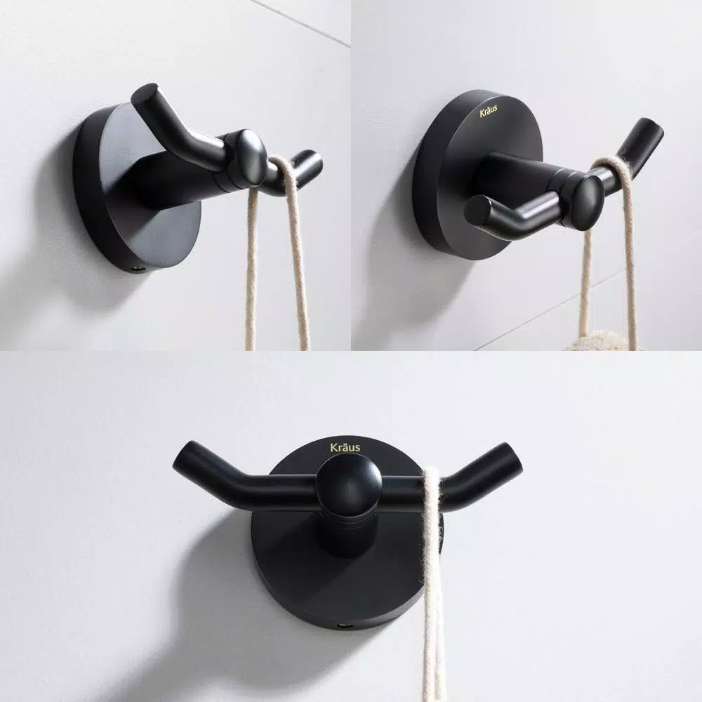 Kraus Elie Double Robe and Towel Hook, Matte Black