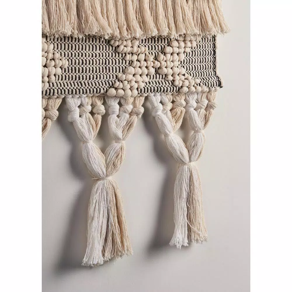 LR Home Bohemian Neutral Ivory Tasseled Wall Tapestry - Hand Woven Cotton Wall Hanging