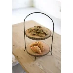 Unbranded 2-Tiered Brown Pine and Metal Round Dessert Display Stand thumbnail 2