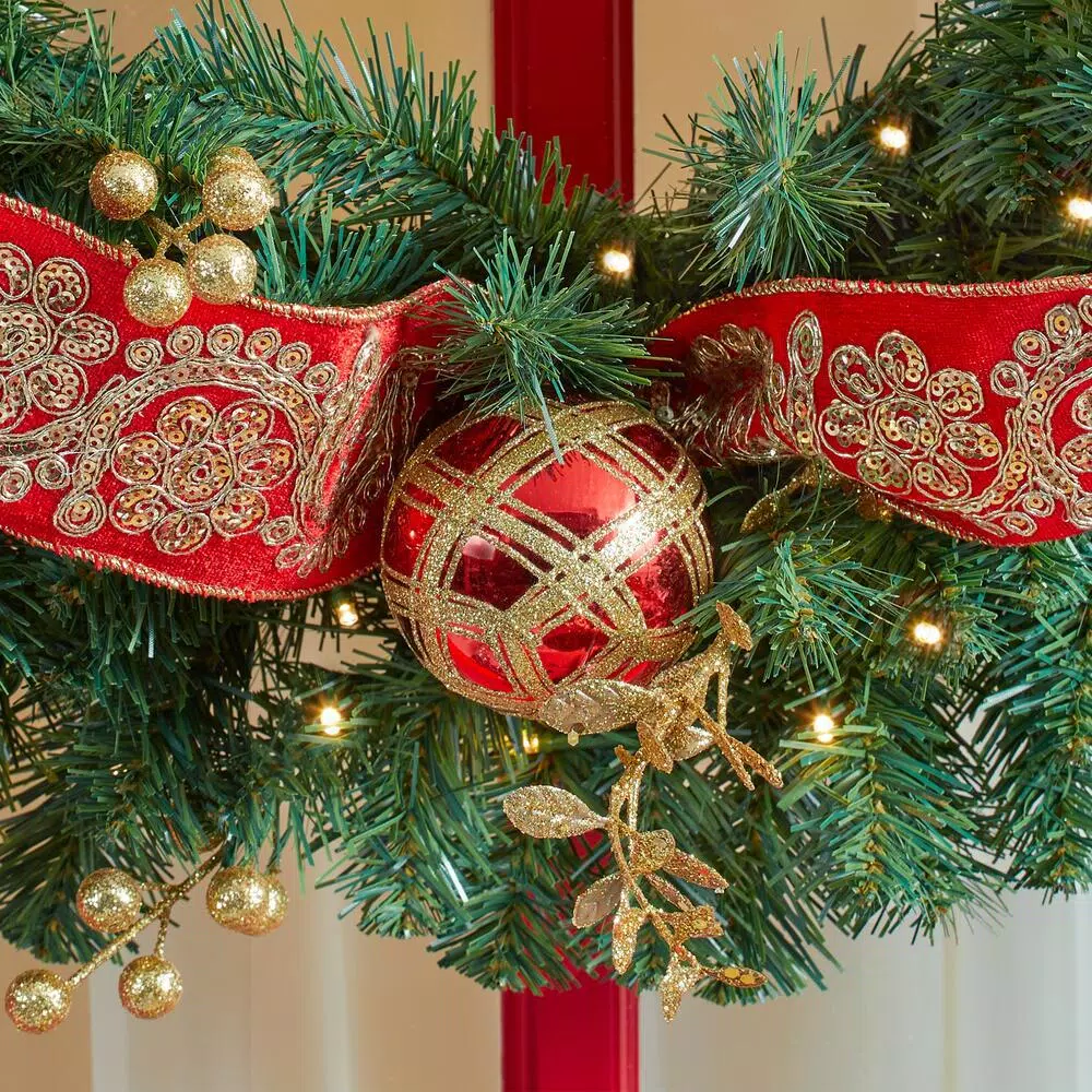 Home Accents Holiday Home Holiday Accents 30 in. Royal Easton Pre-Lit Artificial Pine Wreath with Warm White LED Lights