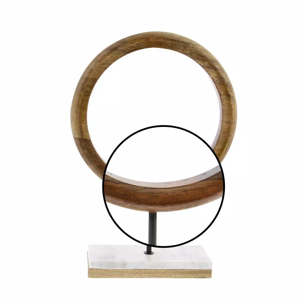 LITTON LANE 17 in. Modern Ring Centerpiece Sculpture - Stained Brown Mango Wood & Marble