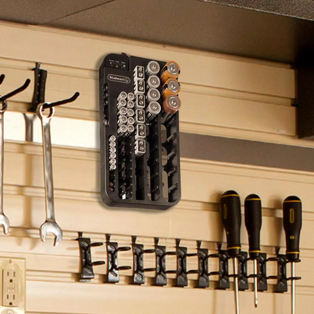 Stalwart Battery Organizer Caddy with Integrated Battery Tester - Holds 68 Batteries