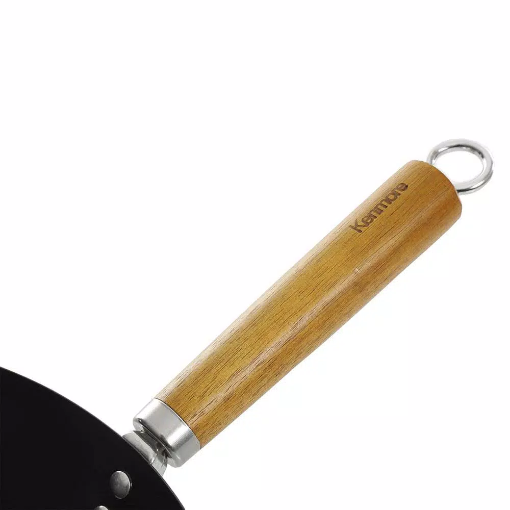 KENMORE 14 in. Carbon Steel Non-Stick Flat Bottom Wok with Wooden Handles