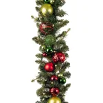 Village Lighting Company 9 ft. Pre-Lit LED Festive Holiday Pine Garland with Red and Green Ornaments thumbnail 1