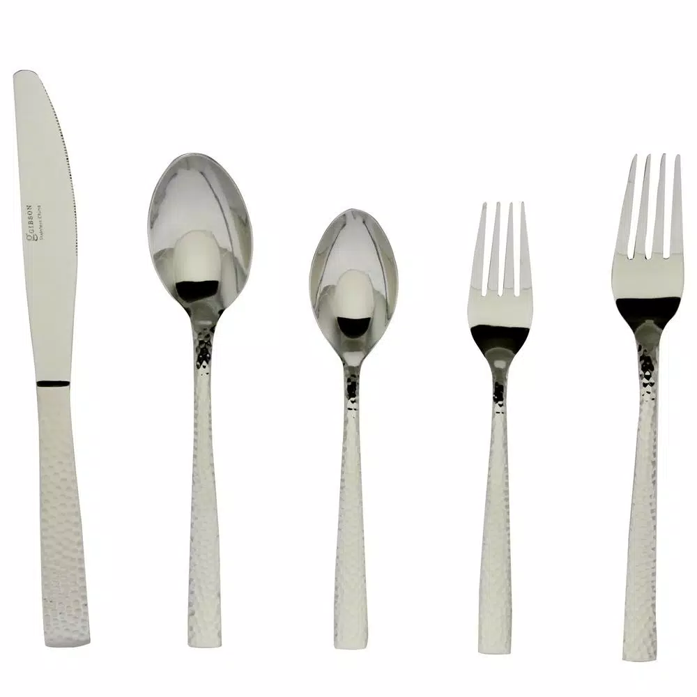 Gibson Royal Brighton 20-Piece 18/10 Stainless Steel Flatware Set, Hammered Design, Service for 10