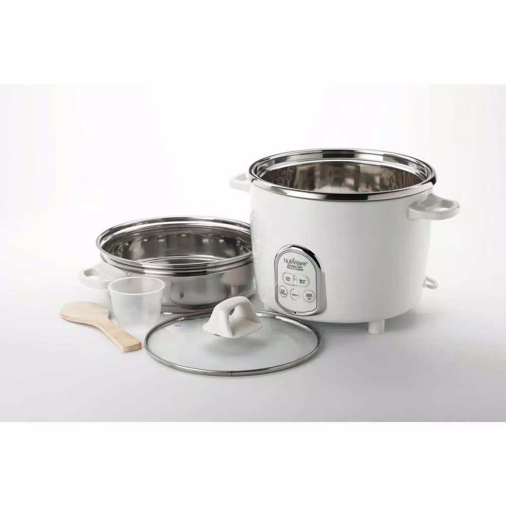 AROMA NutriWare 7-Cup Digital Rice Cooker and Food Steamer with Saute-Then-Simmer Technology, White