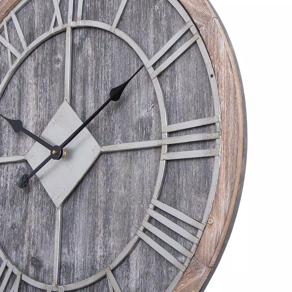 Utopia Alley 28" Oversized Roman Numeral Wall Clock, Gray Wood Finish & Metal Face