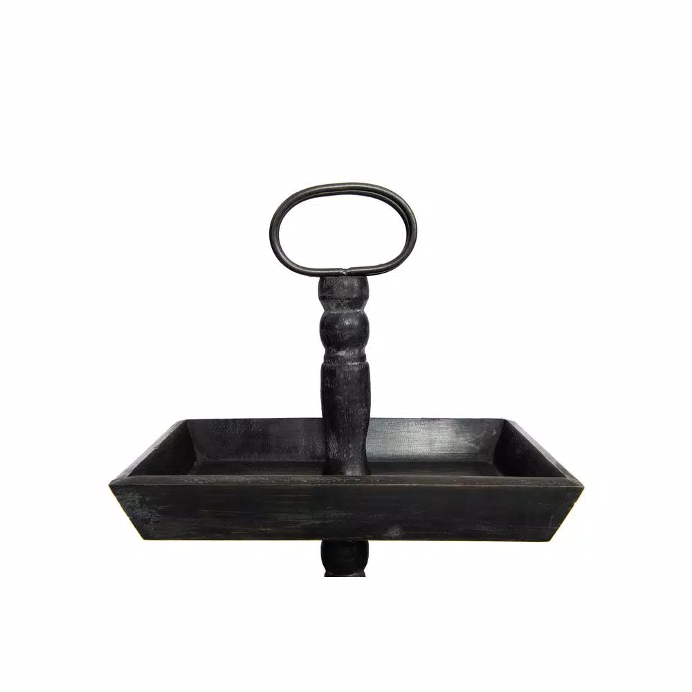 3R Studios Black Wood Three Tier Decorative Tray with Handles