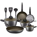 NutriChef Ridge-Line 12-Piece Aluminum Nonstick Cookware Set, Chrome thumbnail 1