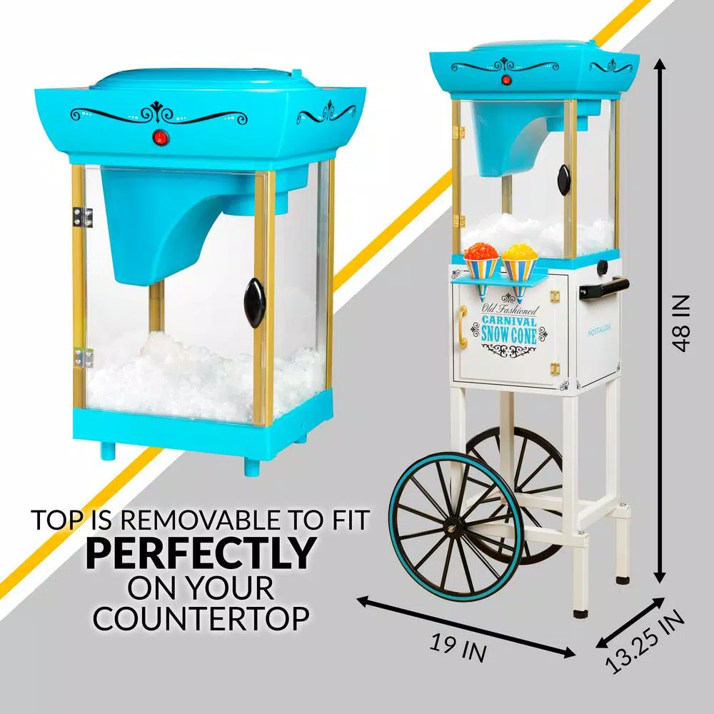 Nostalgia Vintage Collection Snow Cone Cart, 48 in. Tall Blue and White Ice Shaver