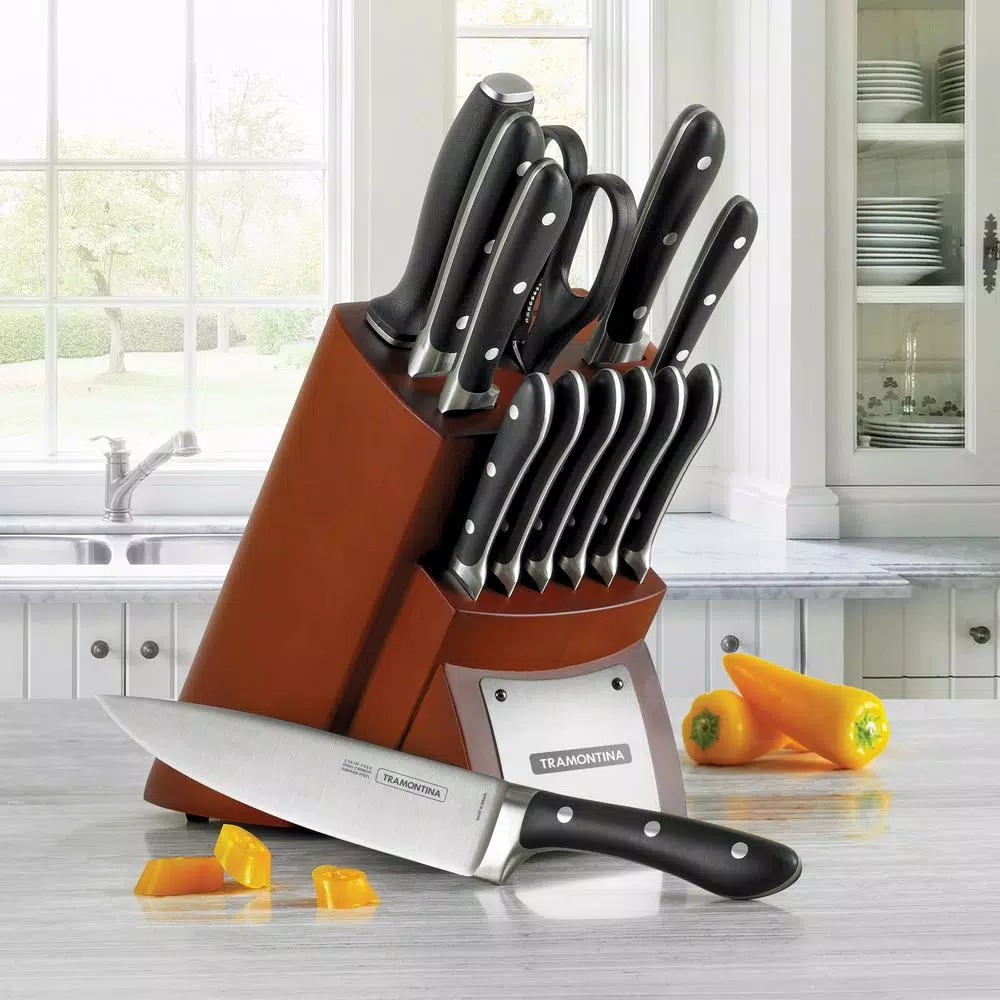 Tramontina Gourmet 14-Piece Forged German Steel Knife Set with Hardwood Block