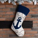 Glitzhome 19 in. Nautical Anchor Hooked Christmas Stocking, Navy Blue and White thumbnail 3